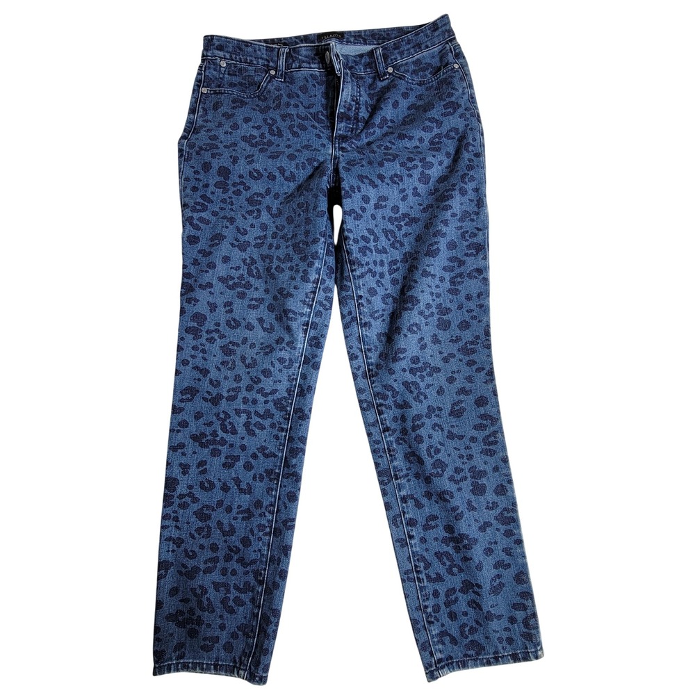 Talbots Slim Ankle Jeans Womens 10 Blue Leopard Animal Print High Rise Tapered